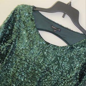 EXPRESS sequin navy green short dress (open back)